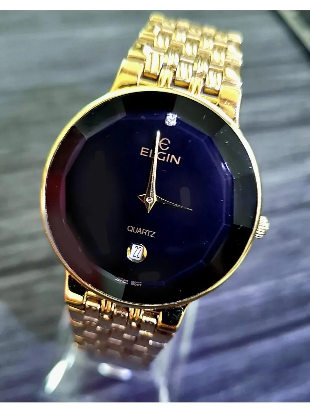 Rare Unisex Elgin‎ Diamond Dial Faceted Crystal Dress Watch